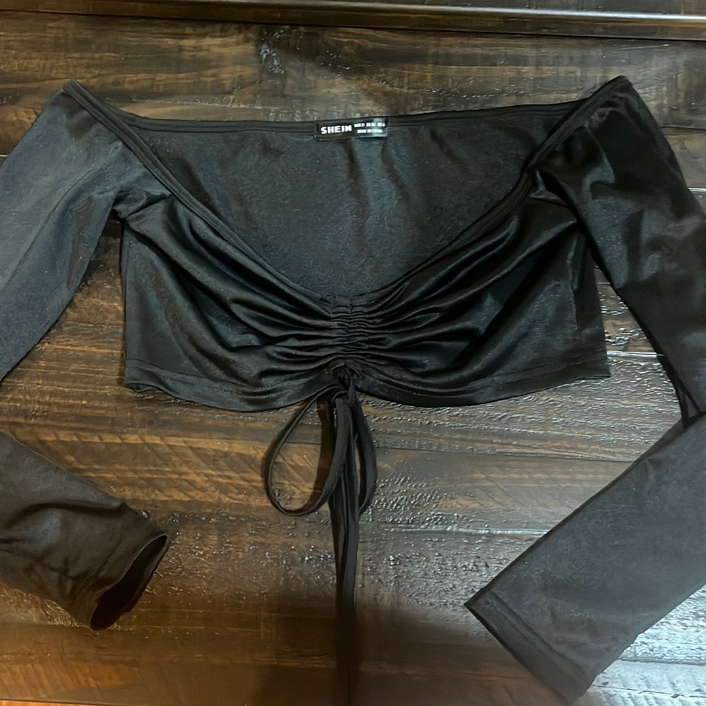 Shein size xs-s off the shoulder tie cropped black longsleeve